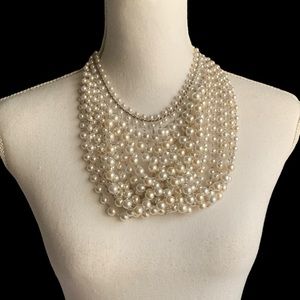Multi Layered Faux Pearl Bib Necklace Statement Fashion Classic Party Glam